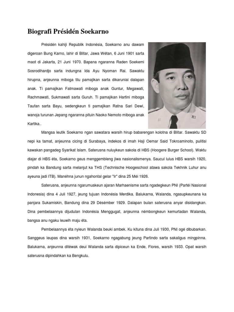 Biografi Bahasa Sunda Ir Soekarno Sketsa