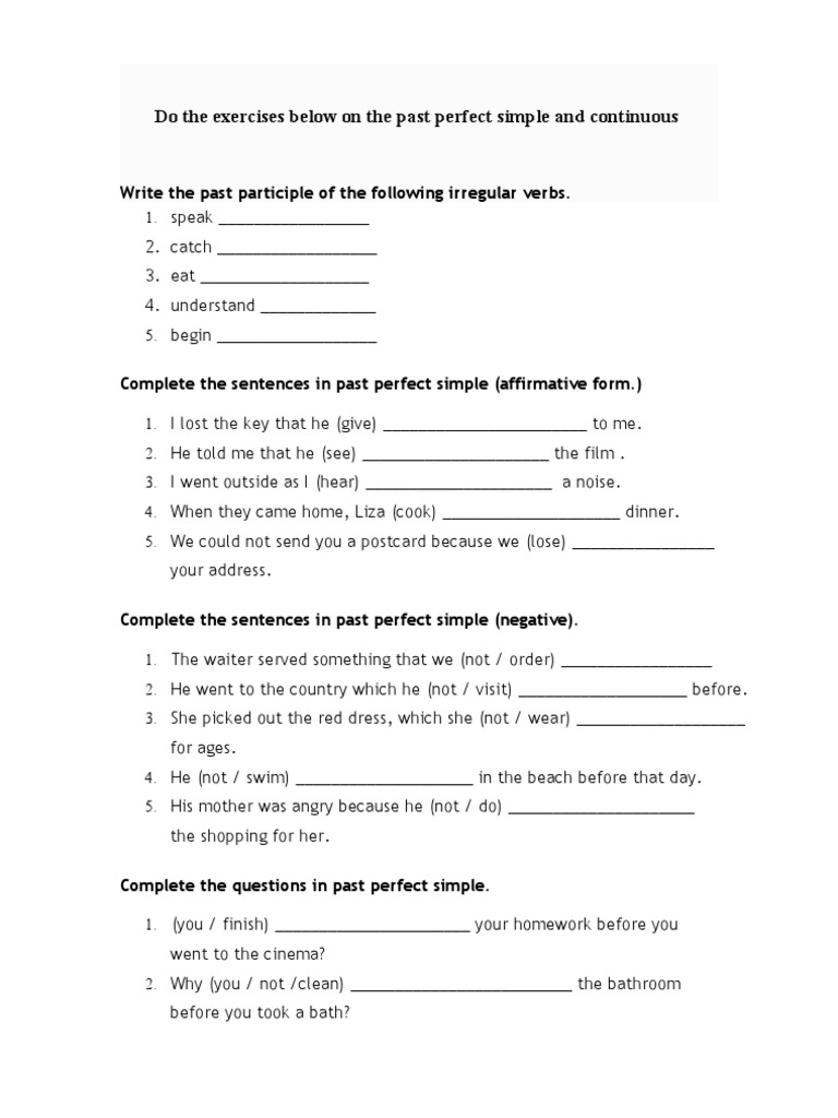 Past Perfect Continuous Exercises