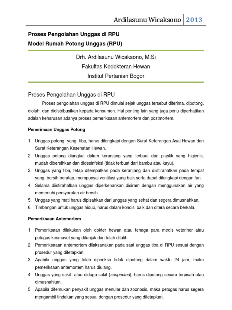 Proses Pengolahan Unggas Di RPU Dan Model RPU - DRH Ardilasunu ...
