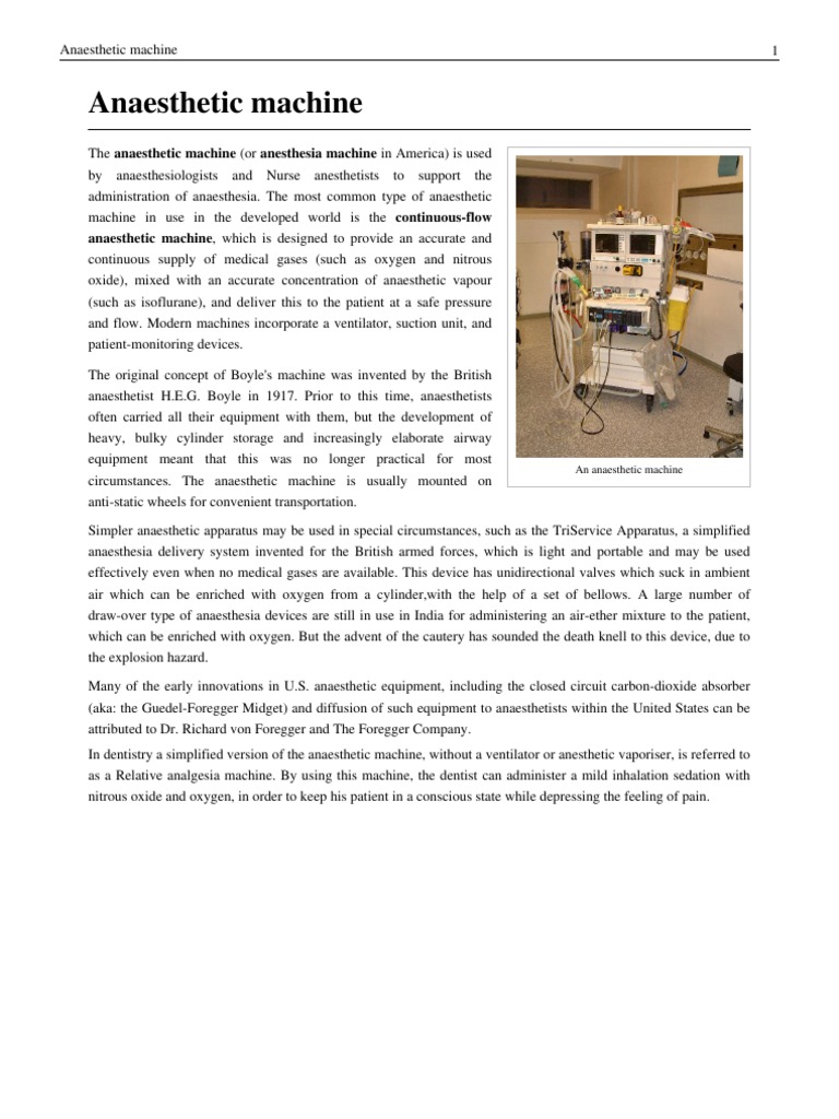 Anaesthetic Machine | PDF | Medicine | Anesthesia
