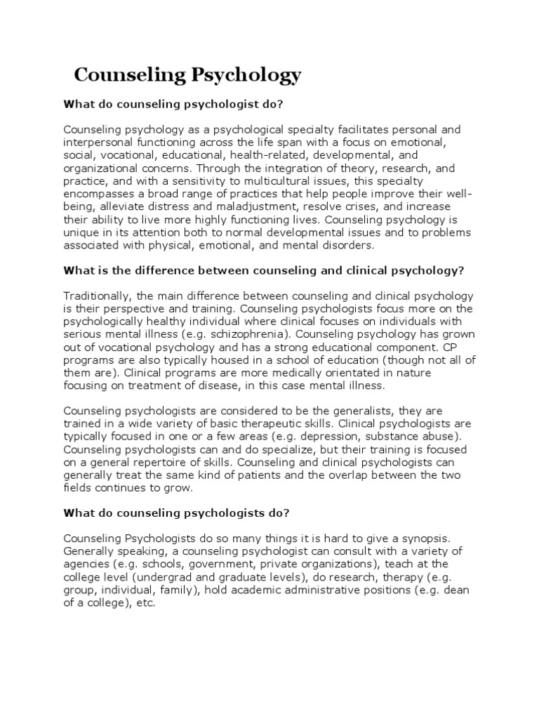 Overview of Counseling Psychology | PDF | Counseling Psychology ...