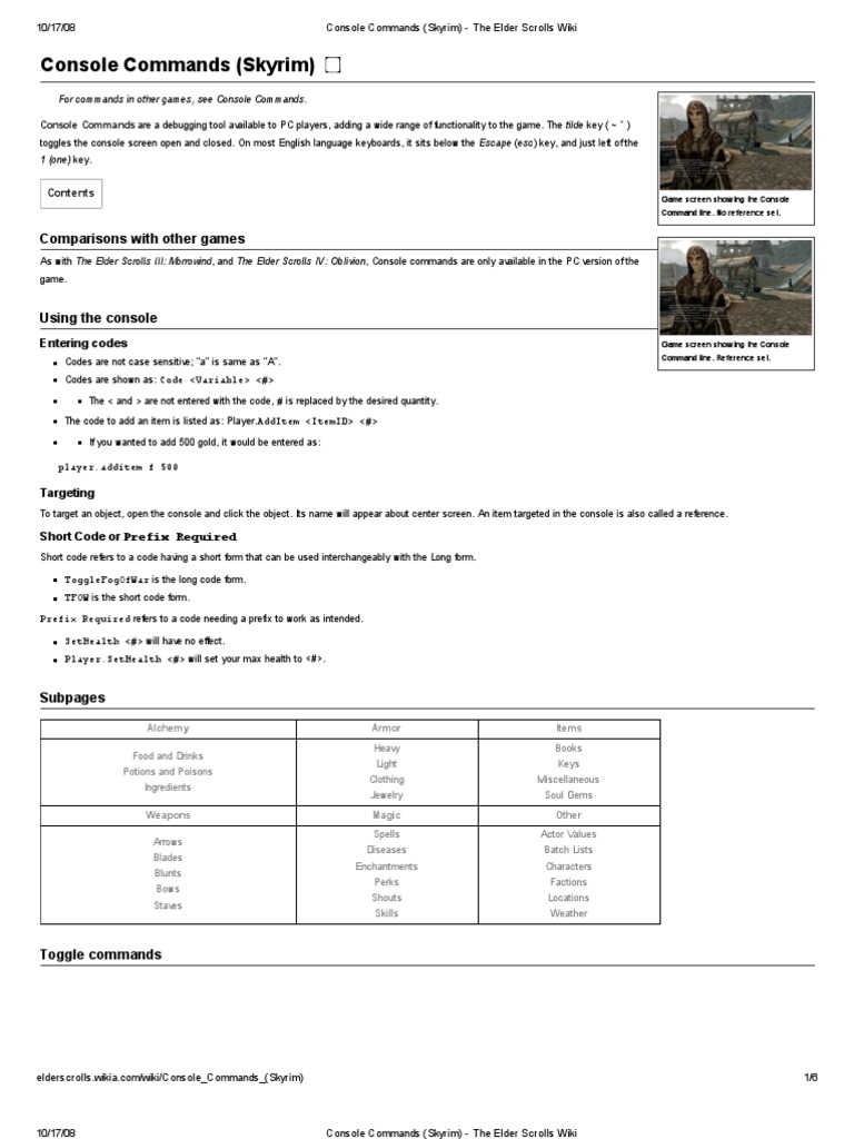 Console Commands Skyrim The Elder Scrolls Wiki Leisure Sports