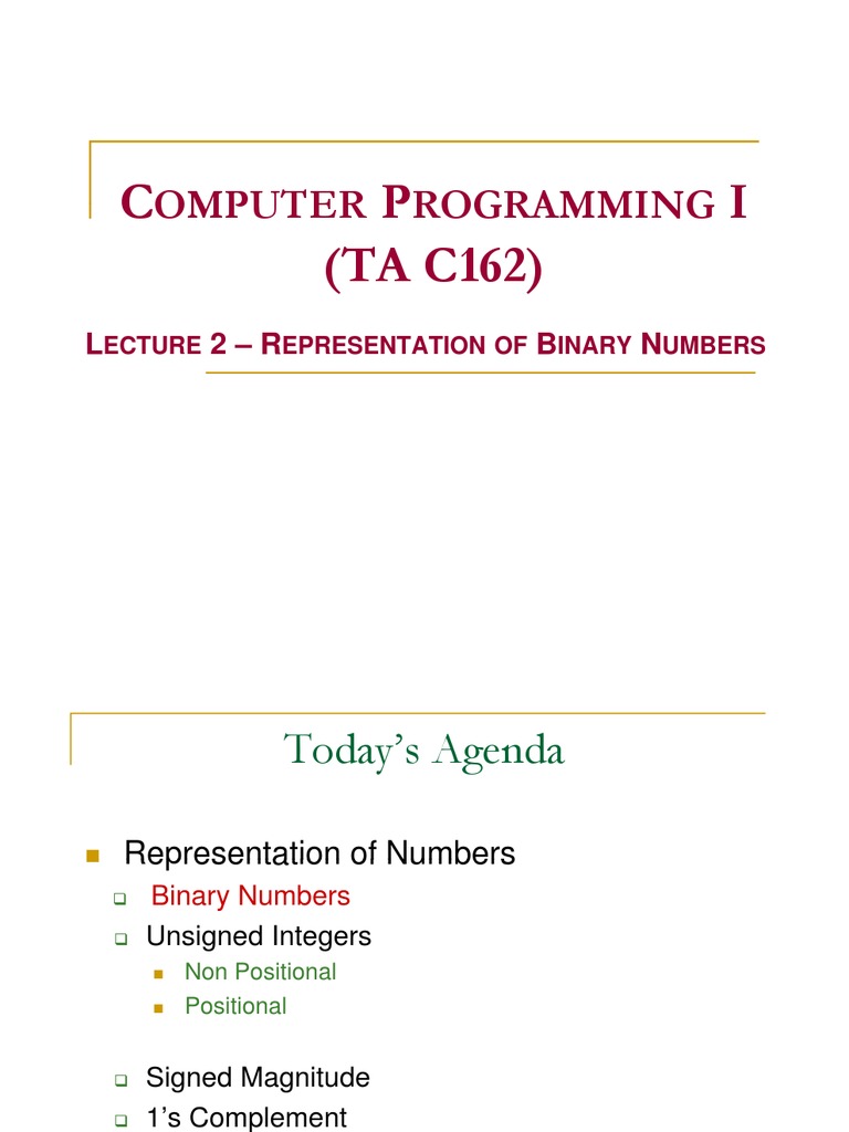 worksheet Representation Of Integers lect2 number representation data type bit