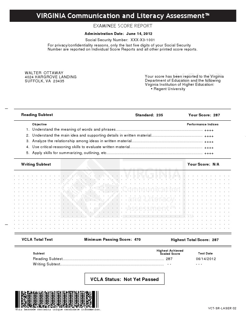 Vcla Reading Subtest Part 1 | PDF | Multiple Choice | Cognition