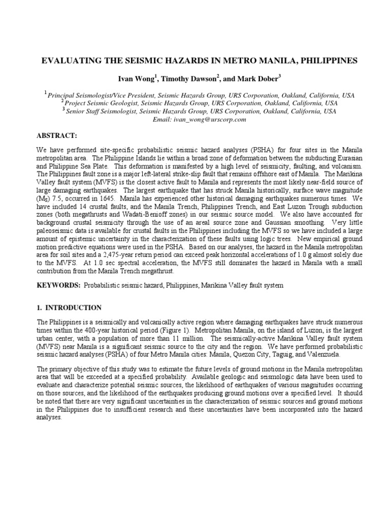 Seismic Hazard Analysis in Metro Manila | PDF | Earthquakes | Fault ...
