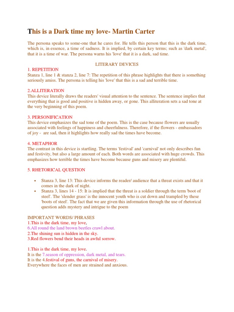 This is a Dark Time My Love | Poetry