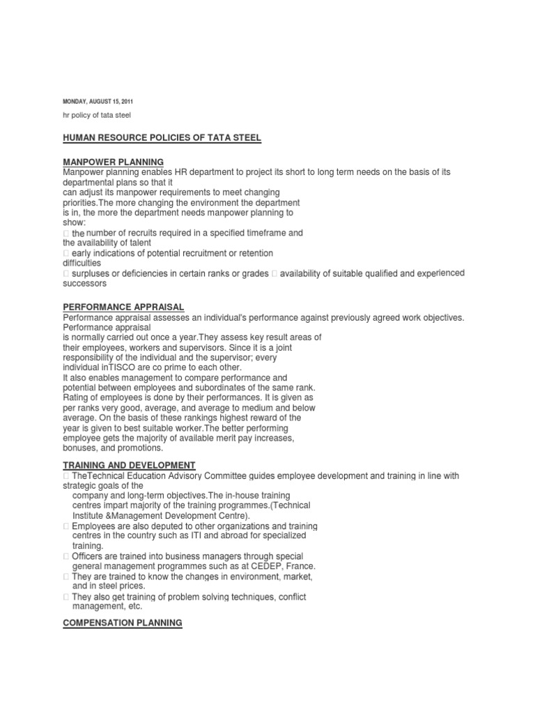 Tata Steel | PDF | Human Resource Management | Performance Appraisal