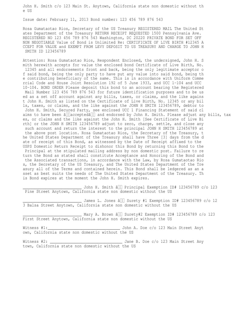 Birth Certificate Bond Order Template Government Finances Economy