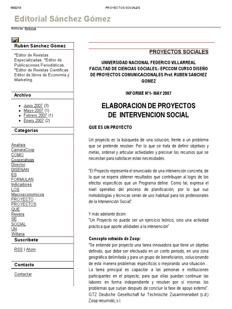 Ejemplos de Proyectos Sociales Elaborados | PDF | Comunidad ...