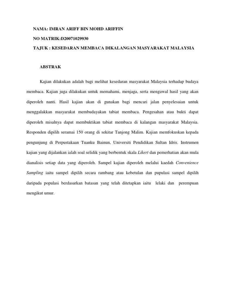 Tabiat Membaca Di Kalangan Masyarakat Malaysia  PDF