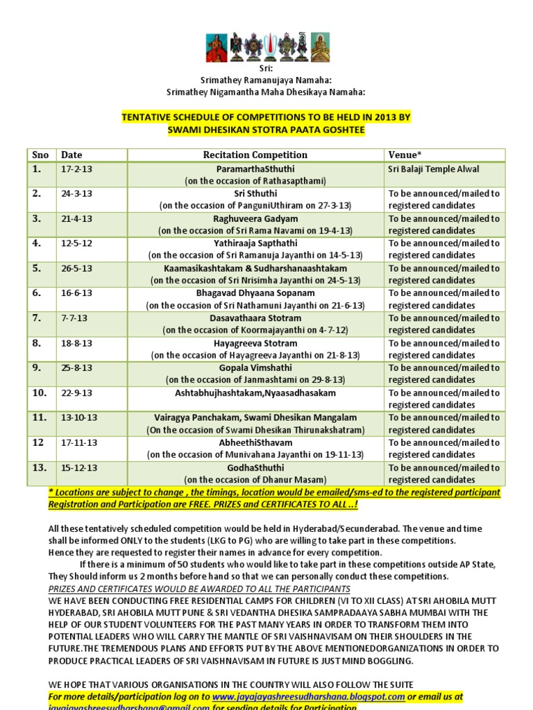Schedule of The Competitions 2013 | PDF | Vaishnavism | Theistic Indian ...