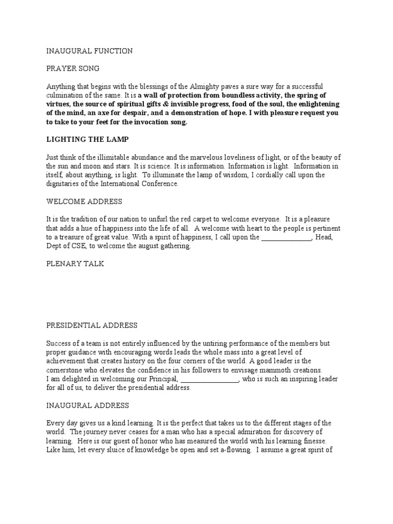 Inaugural Function Program Outline | PDF | Religion And Belief