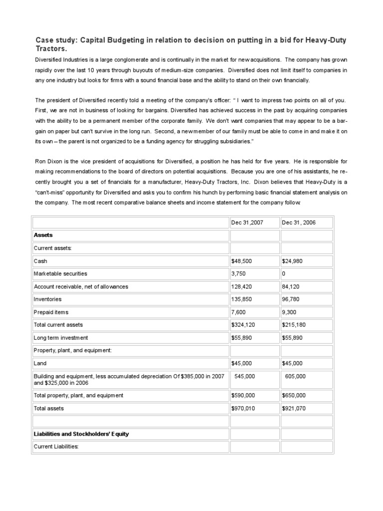 Capital Budgeting Case Study: Heavy-Duty Tractors | PDF | Retained ...