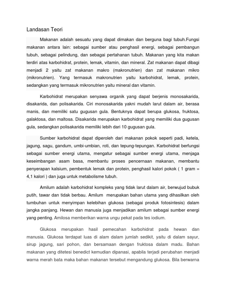 Landasan Teori Praktikum Uji Makanan