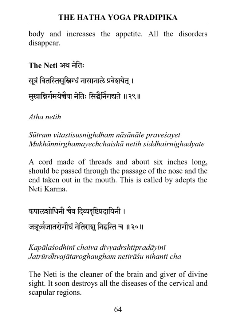 Neti - Hatha Yoga Pradipika-Sanskrit | PDF | Wellness