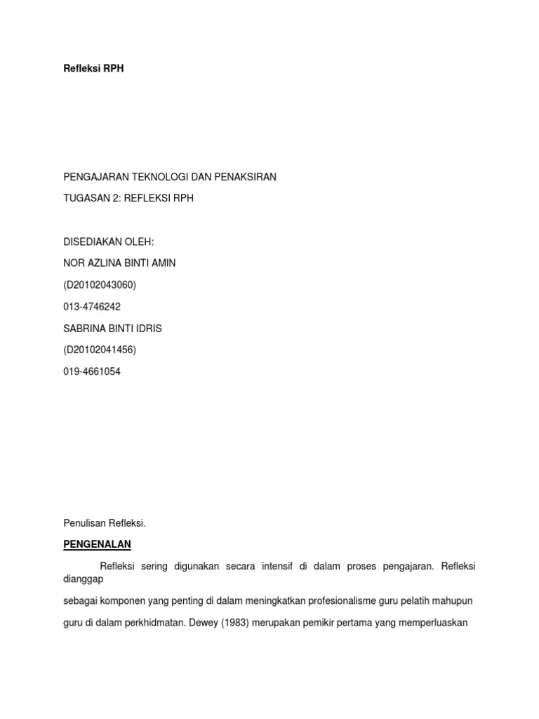 Refleksi RPH Model Assure | PDF