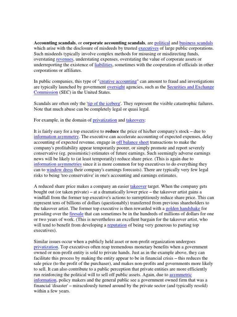 Accounting Scandals Takeover Corporations
