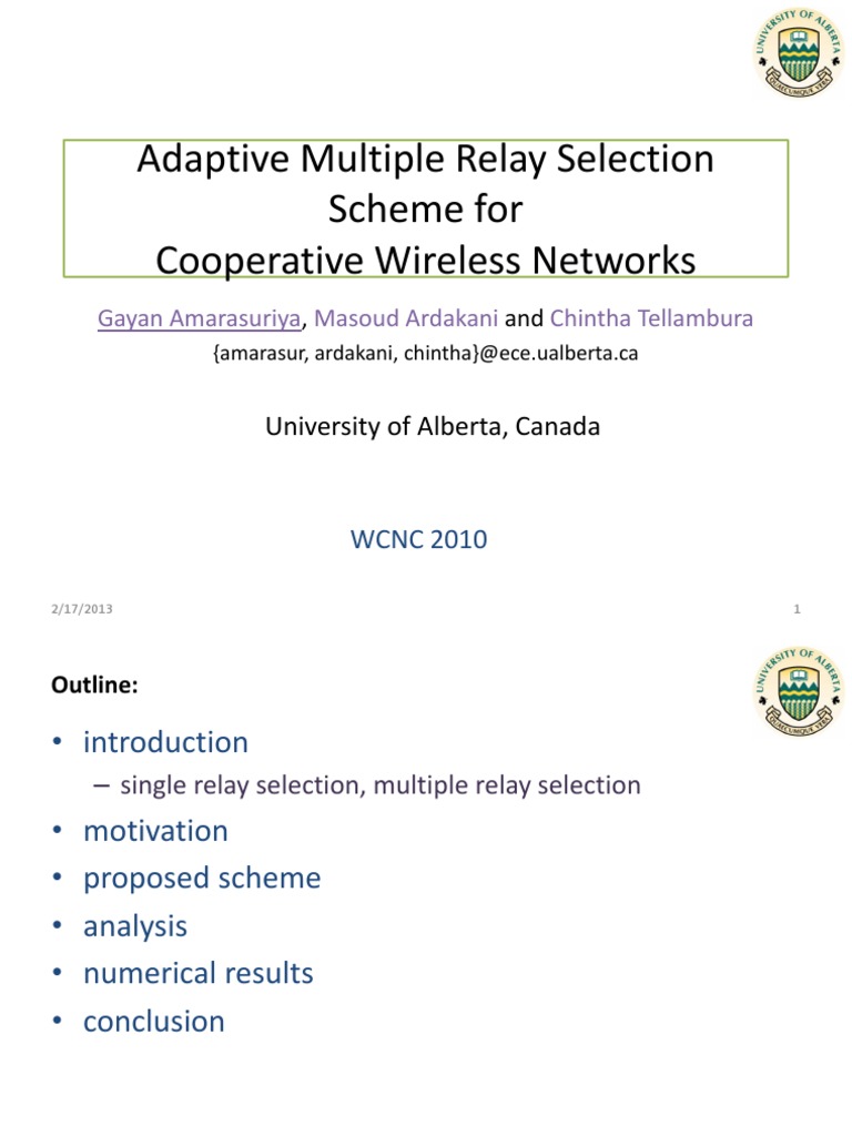 Adaptive Relay Selection in Wireless Networks | PDF | Data Transmission ...