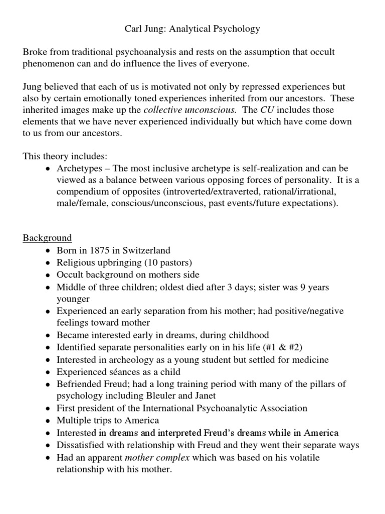 Carl Jung - Analytic Psychology | PDF | Unconscious Mind | Analytical ...