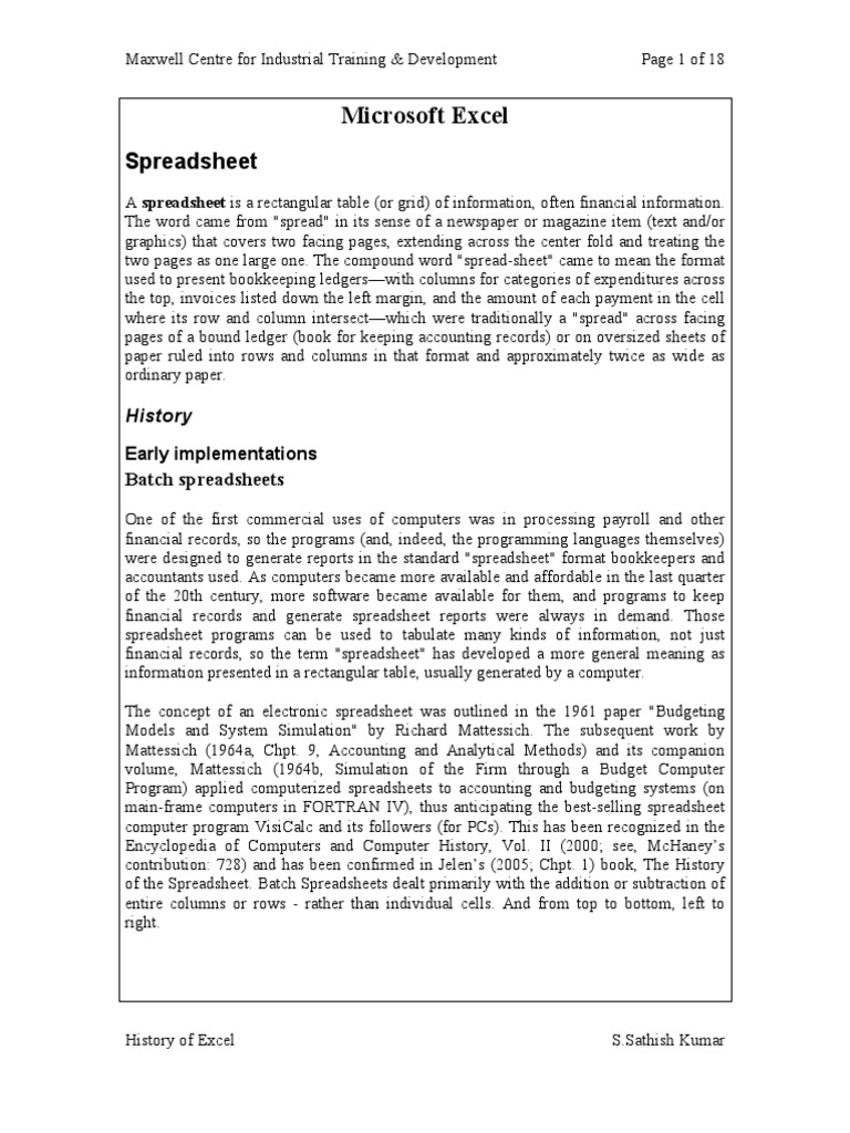 Evolution of Excel and Early Spreadsheets | PDF | Spreadsheet ...