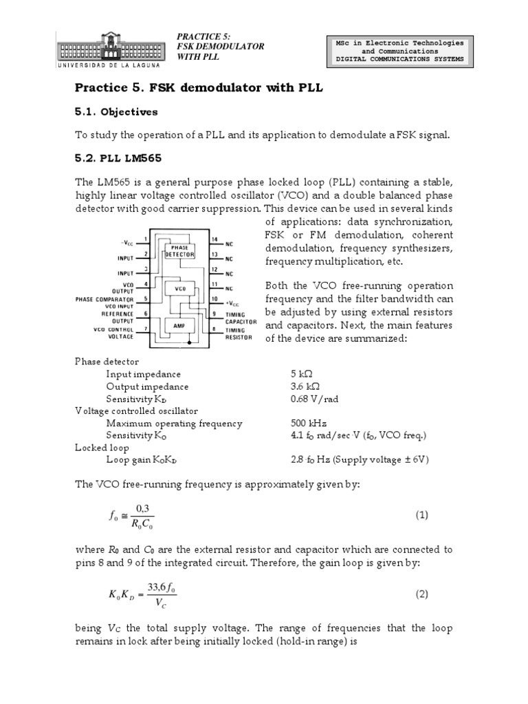FSK Demodulator Using PLL Techniques | PDF | Detector (Radio) | Modulation