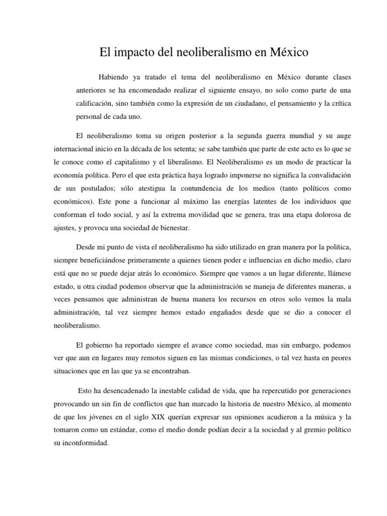 Impacto del Neoliberalismo en México | PDF | Neoliberalismo | México