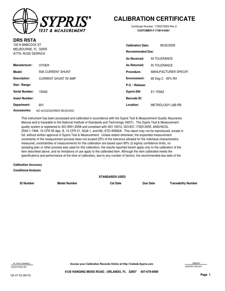 Calibration Certificate: Drs Rsta | PDF | Technology & Engineering