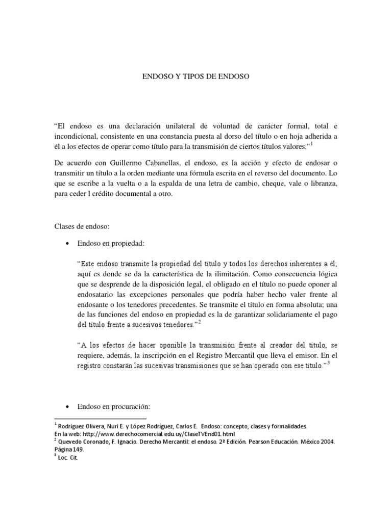 Tipos de Endoso en Derecho Mercantil | PDF | Pagaré | Propiedad