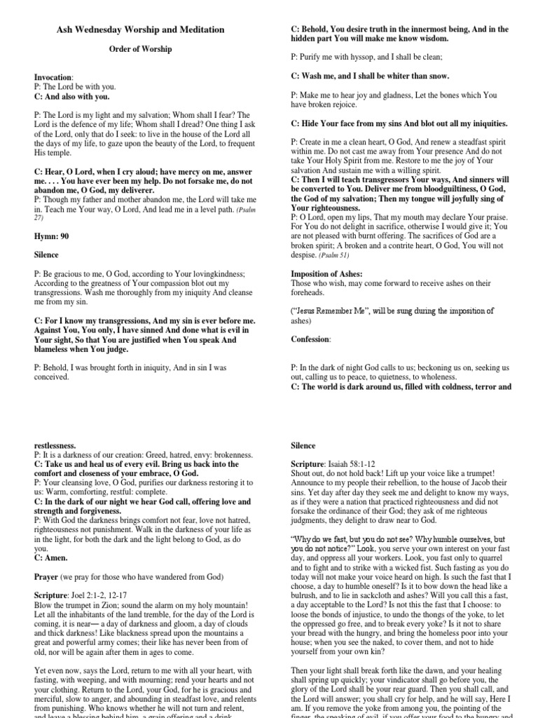 Ash Wednesday Worship Service Guide | PDF | Sin | Fasting