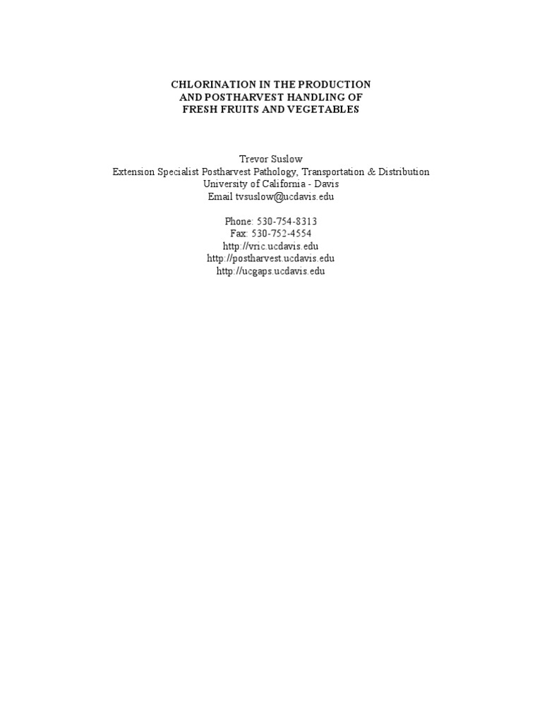 Fresh Produce Chlorination Guide PDF Bleach Disinfectant