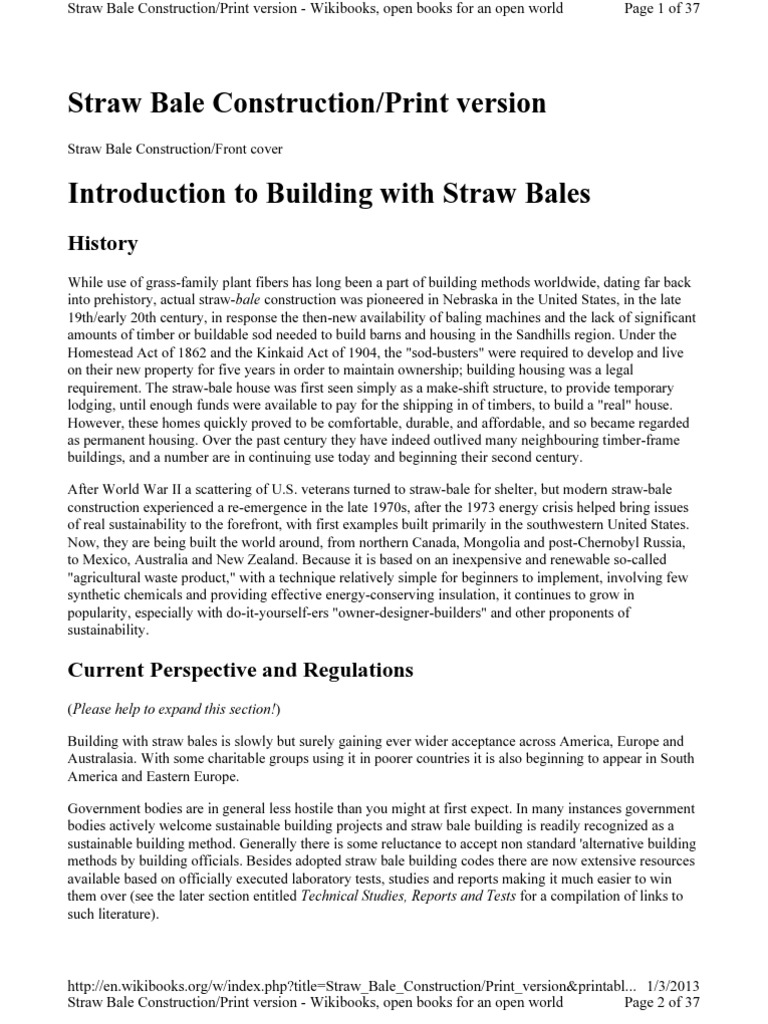 Straw Bale Construction PDF Building Insulation Building