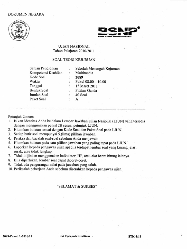  Soal  UN  Teori Kejuruan Multimedia  2020 2020 SMK Paket A 