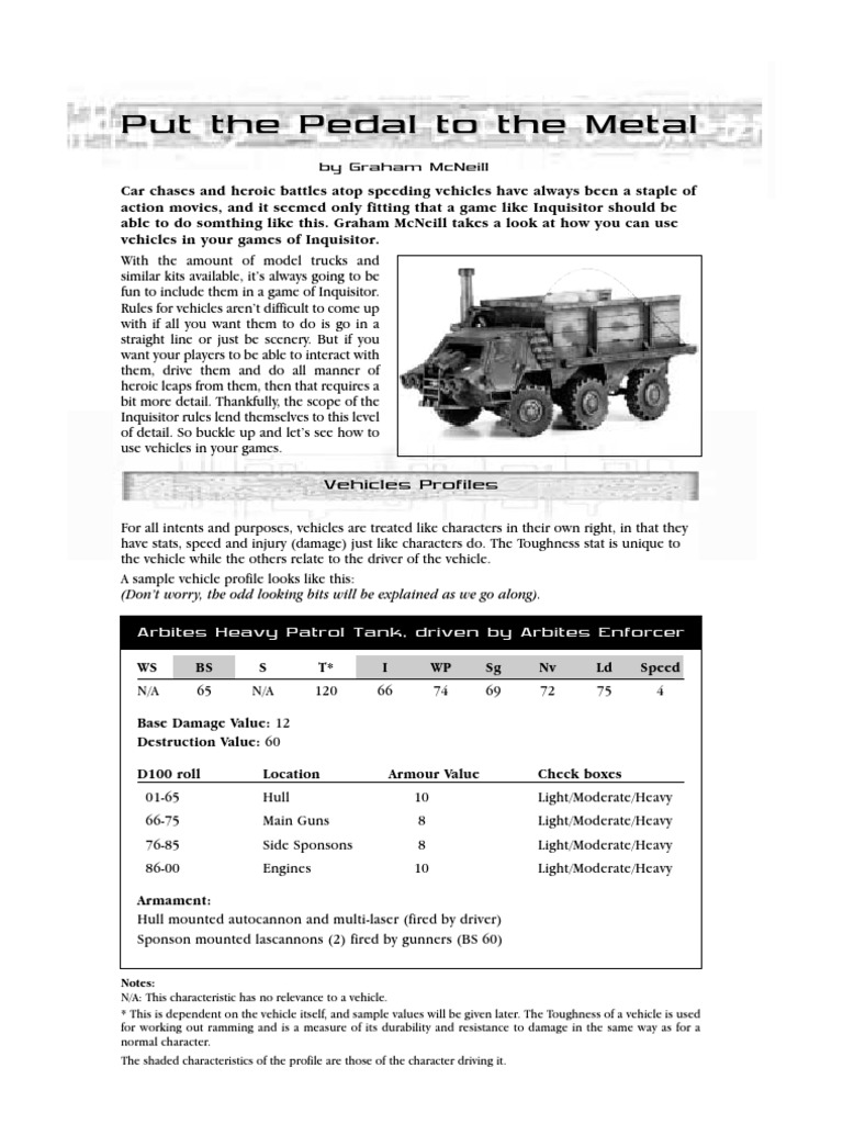 Vehicle Rules in Inquisitor PDF Vehicles Gun