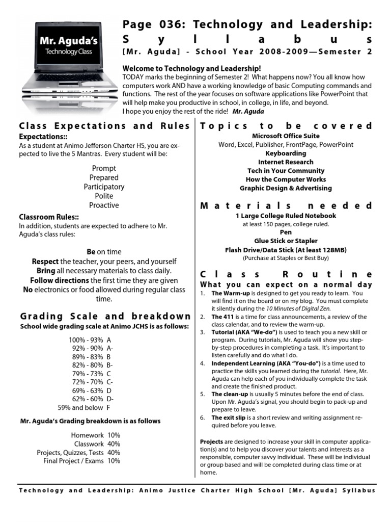 Technology and Leadership Syllabus 2008-09 | PDF | Microsoft Power ...