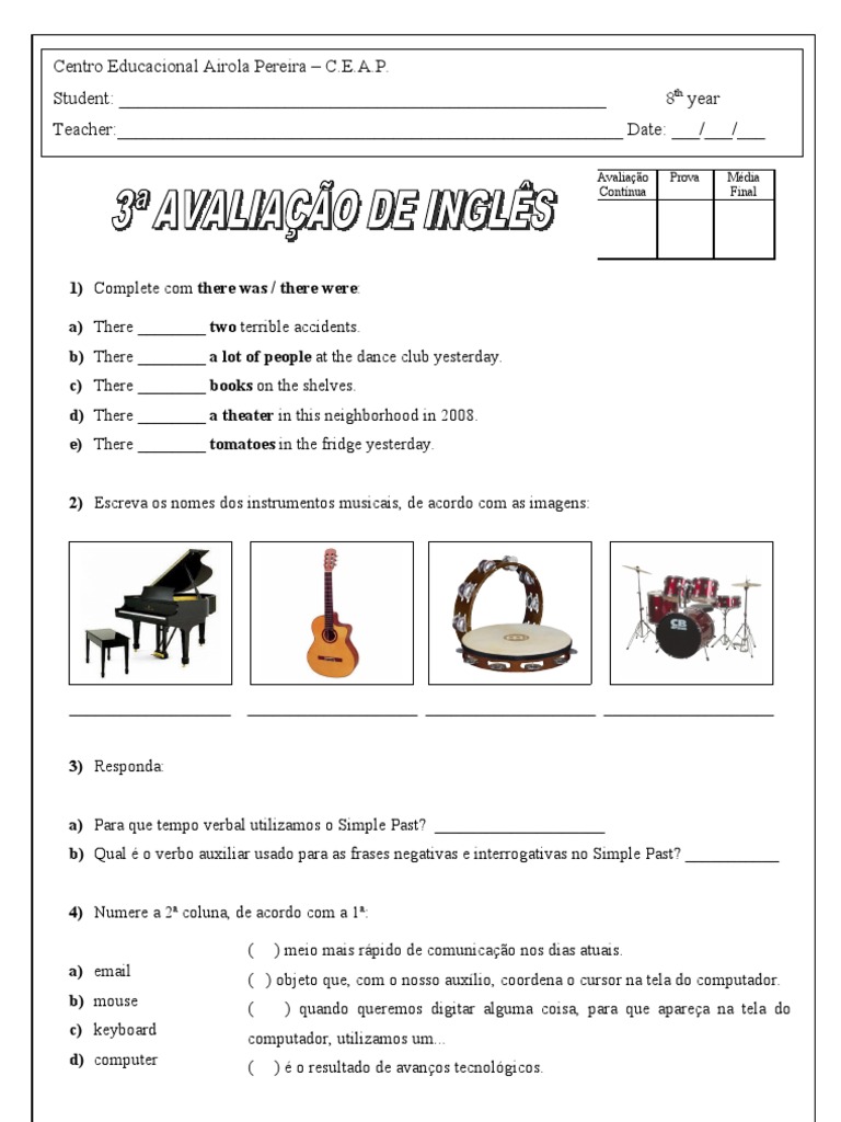 Prova de Inglês - 8º Ano | PDF