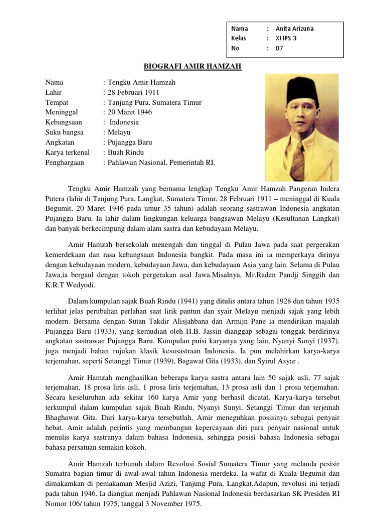 Biografi Amir Hamzah