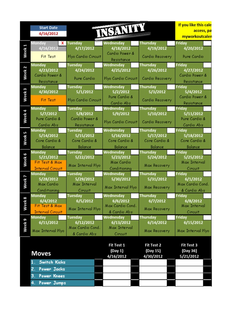 Insanity Calendar | PDF