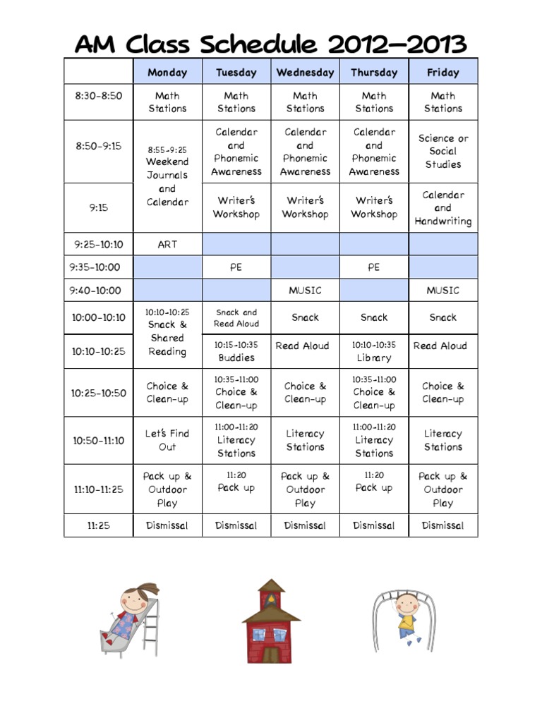 2012-2013 AM Class Schedule | PDF | Language Arts & Discipline
