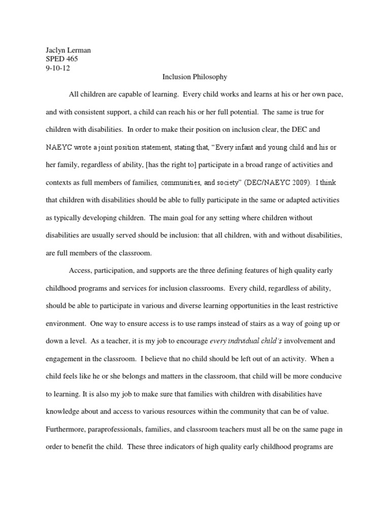 reflective essay on inclusion