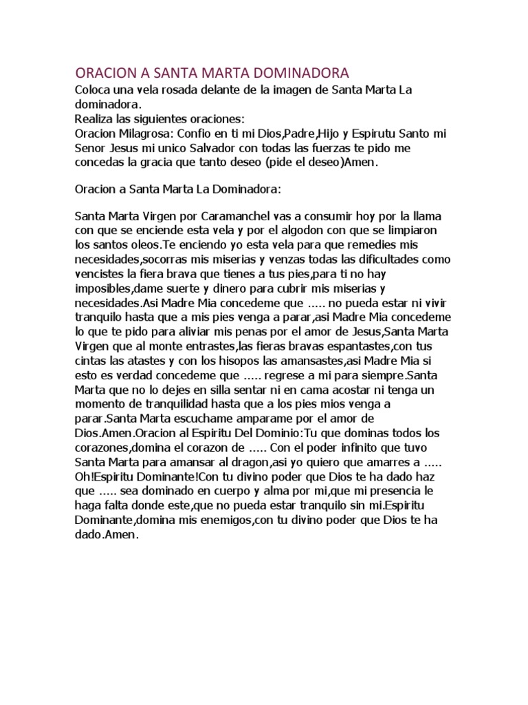 Oracion A Santa Marta Dominadora | PDF