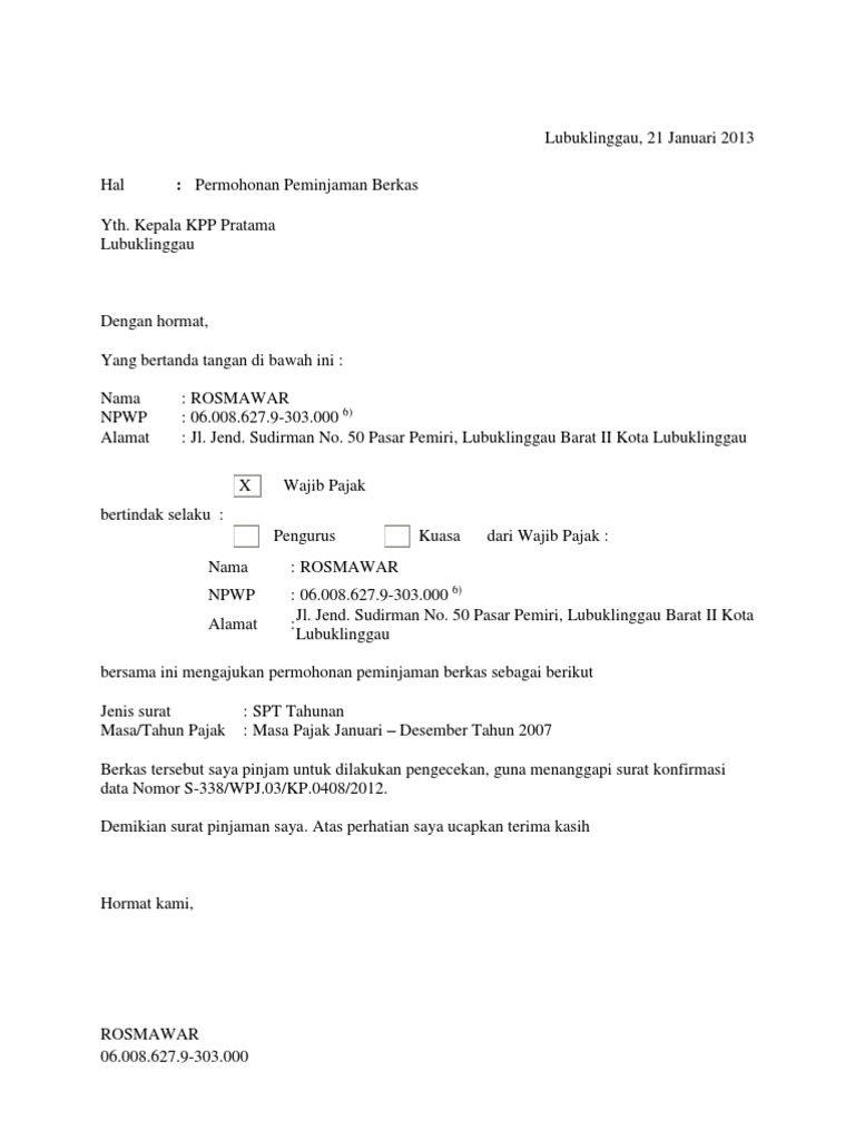 Surat Pinjaman Berkas