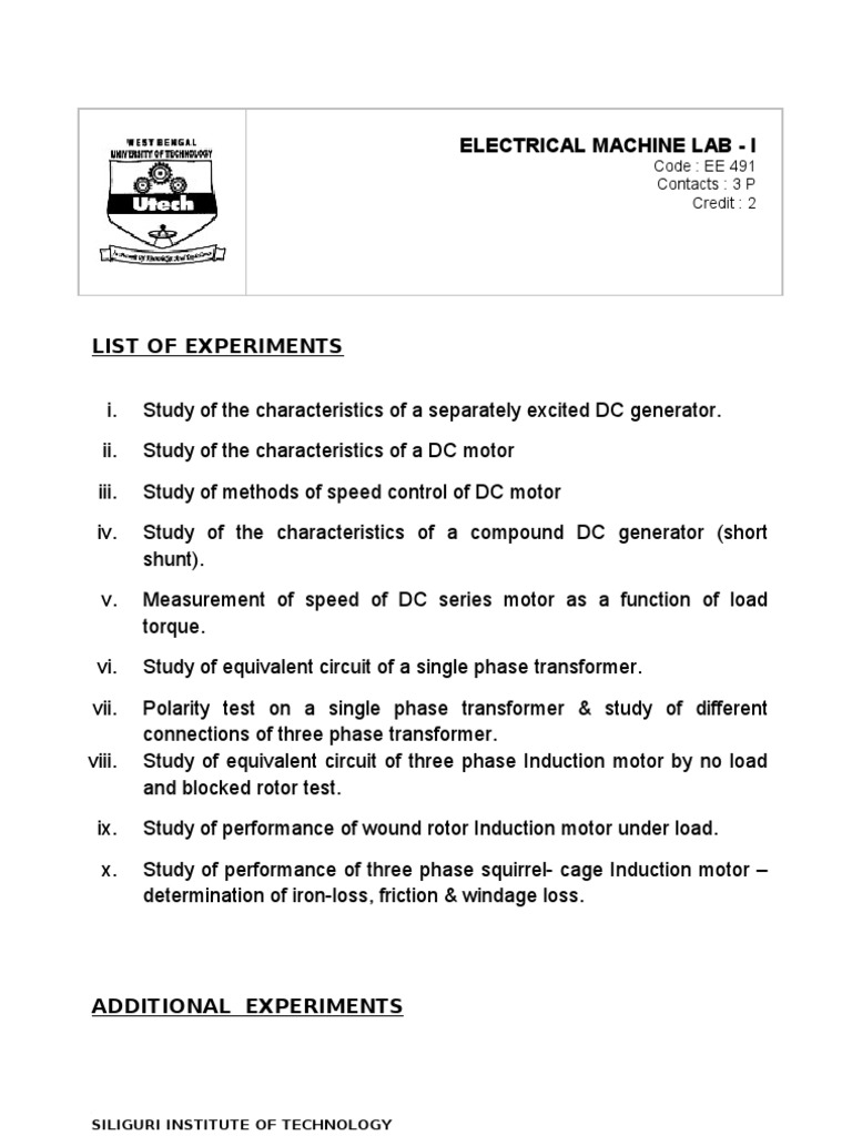 Electrical Machine Lab Syllabus EE 491 | PDF