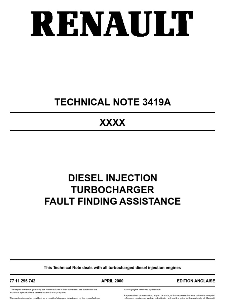 Renault technical note 3419A Turbocharger diagnosis Turbocharger