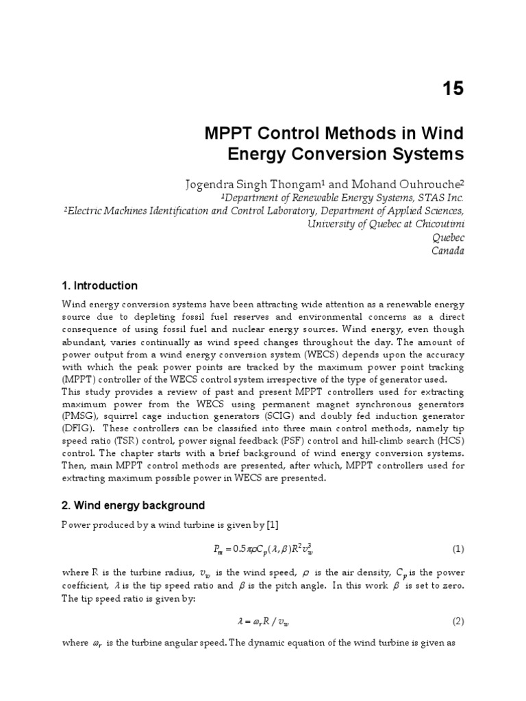 MPPT Control Methods in Wind Energy Conversion Systems | PDF