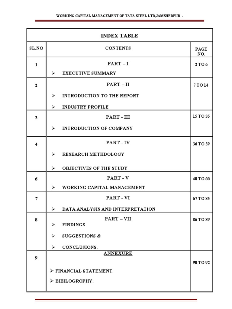 Index Table: Part - I | PDF | Working Capital | Chemical Compounds