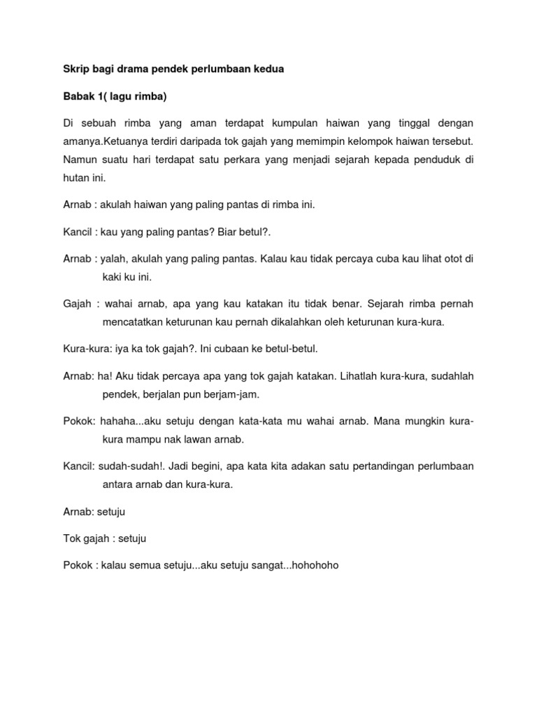 Skrip Bagi Drama Pendek Perlumbaan Kedua Pdf