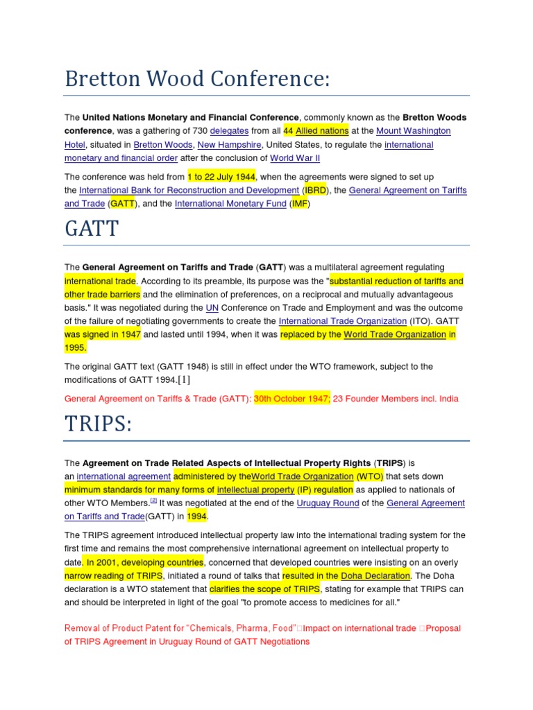 Bretton Woods Conference establishes IMF and World Bank | PDF | World ...