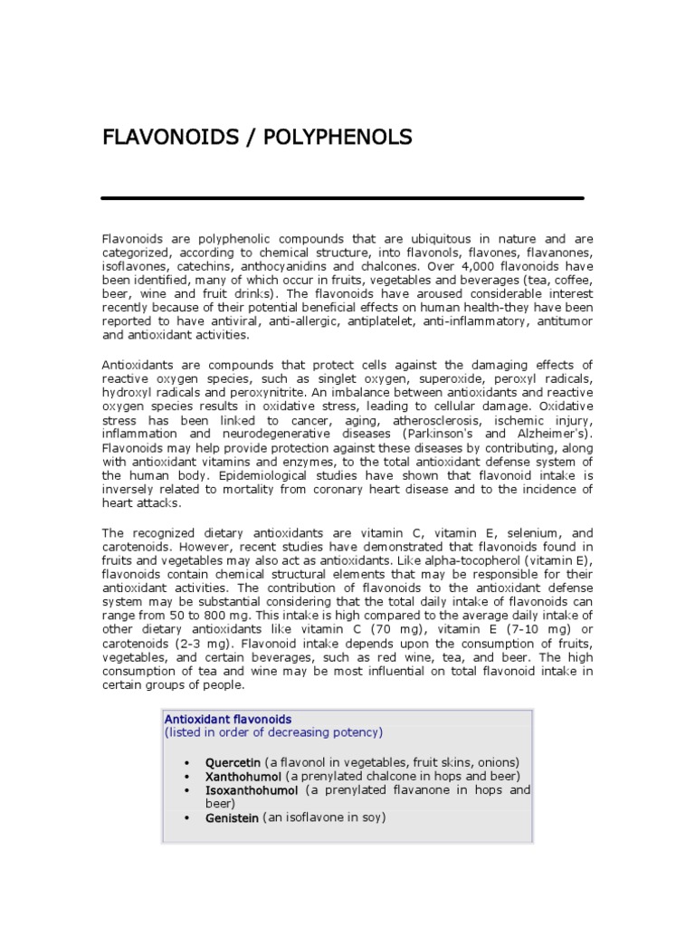 Flavonoids / Polyphenols: Antioxidant Flavonoids (Listed in Order of ...