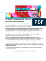 La UNIDAD PLURINACIONAL Ante Los Resultados de Los Escrutinios Del 17 de Febrero