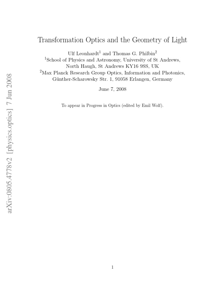 Transformation Optics and The Geometry of Light | PDF